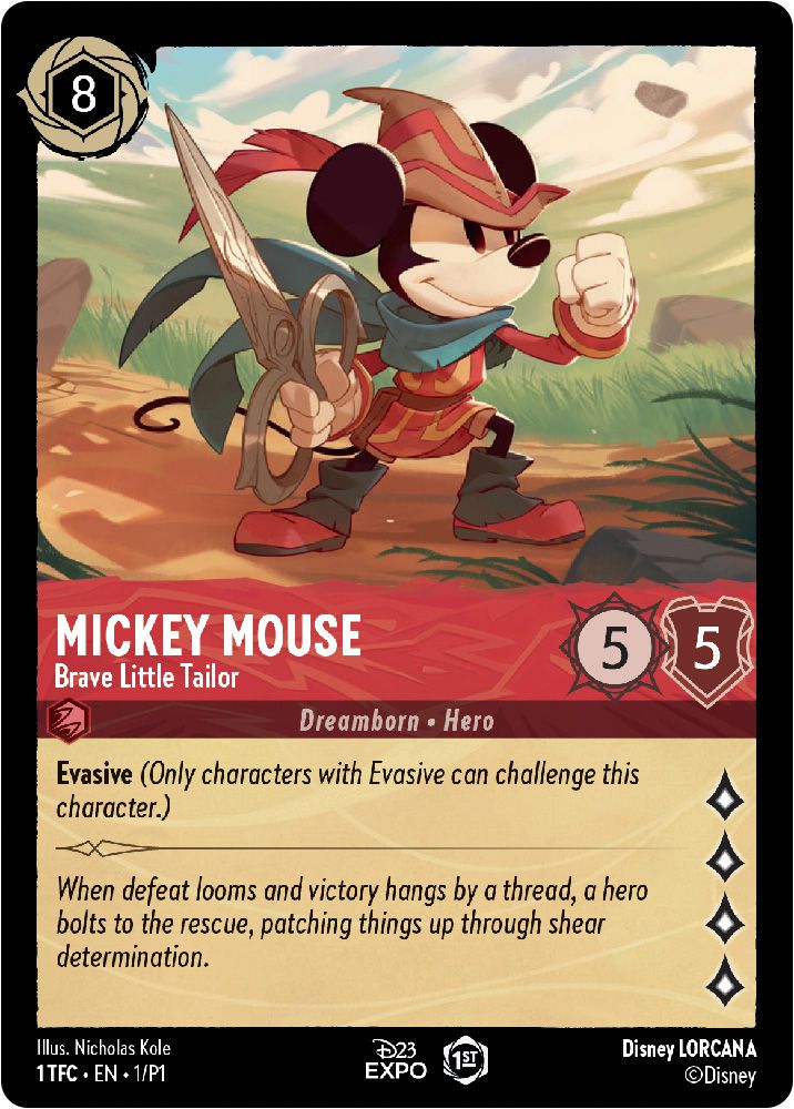 Jeu de cartes disney lorcana Mickey avec des ciseaux épée