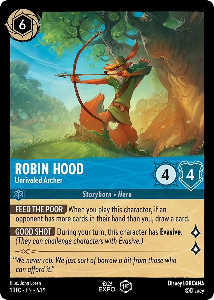Jeu de cartes disney lorcana Robin des bois avec un arc