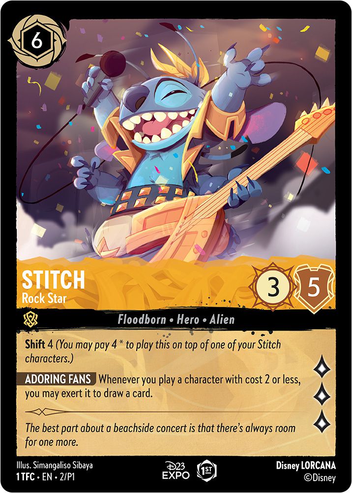 Jeu de cartes disney lorcana Stitch avec une guitare et un micro